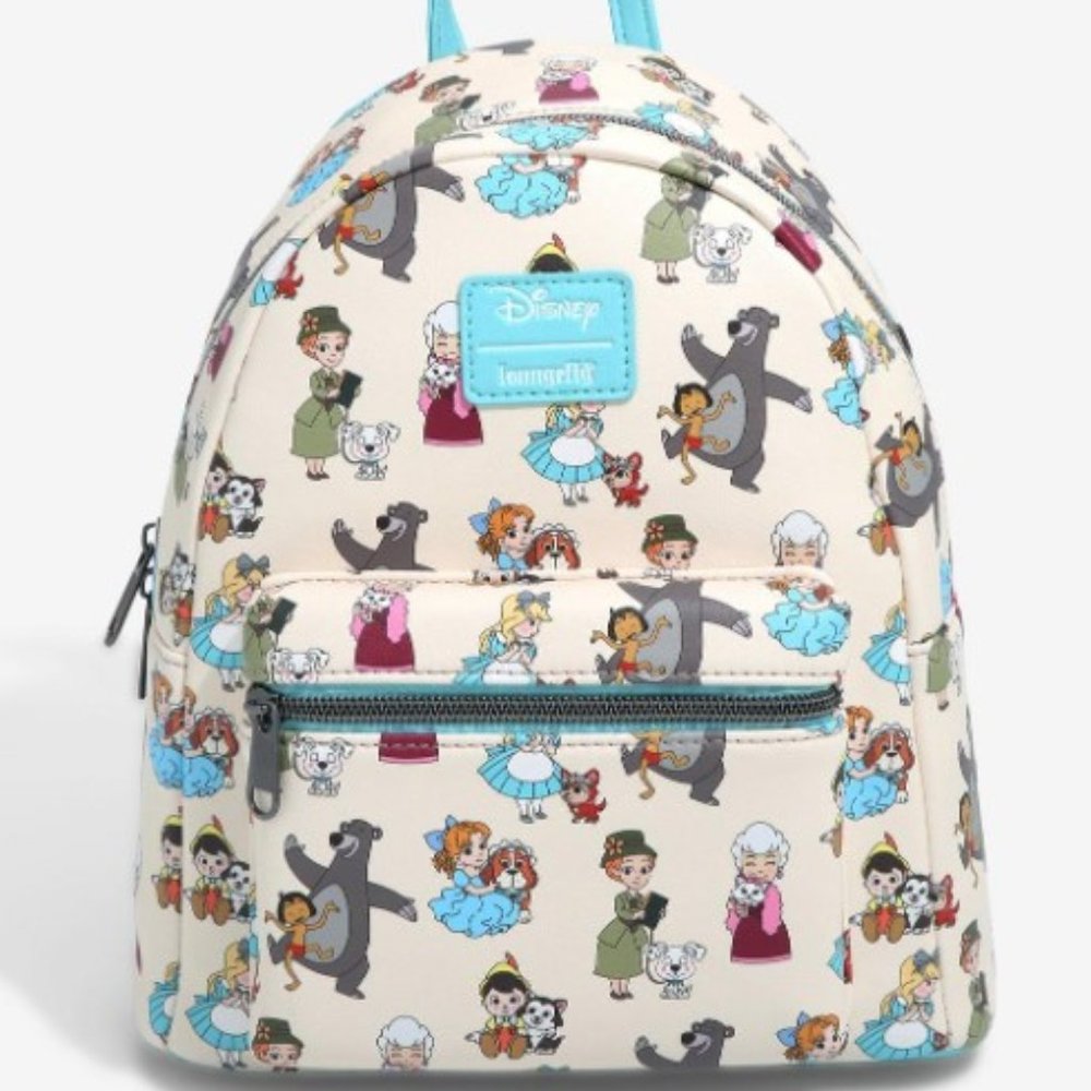 Loungefly Disney Character Print Backpack - Cream and Blue